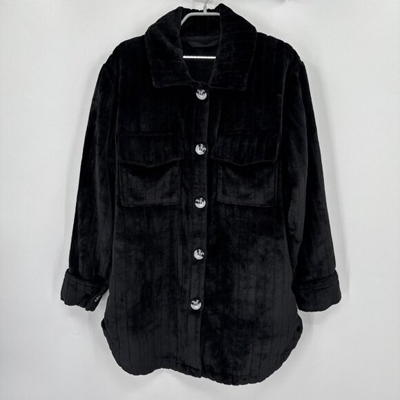 Softies Button Down Embossed Shacket Plush Shirt Jacket size S Black NEW Sample - Picture 1 of 7